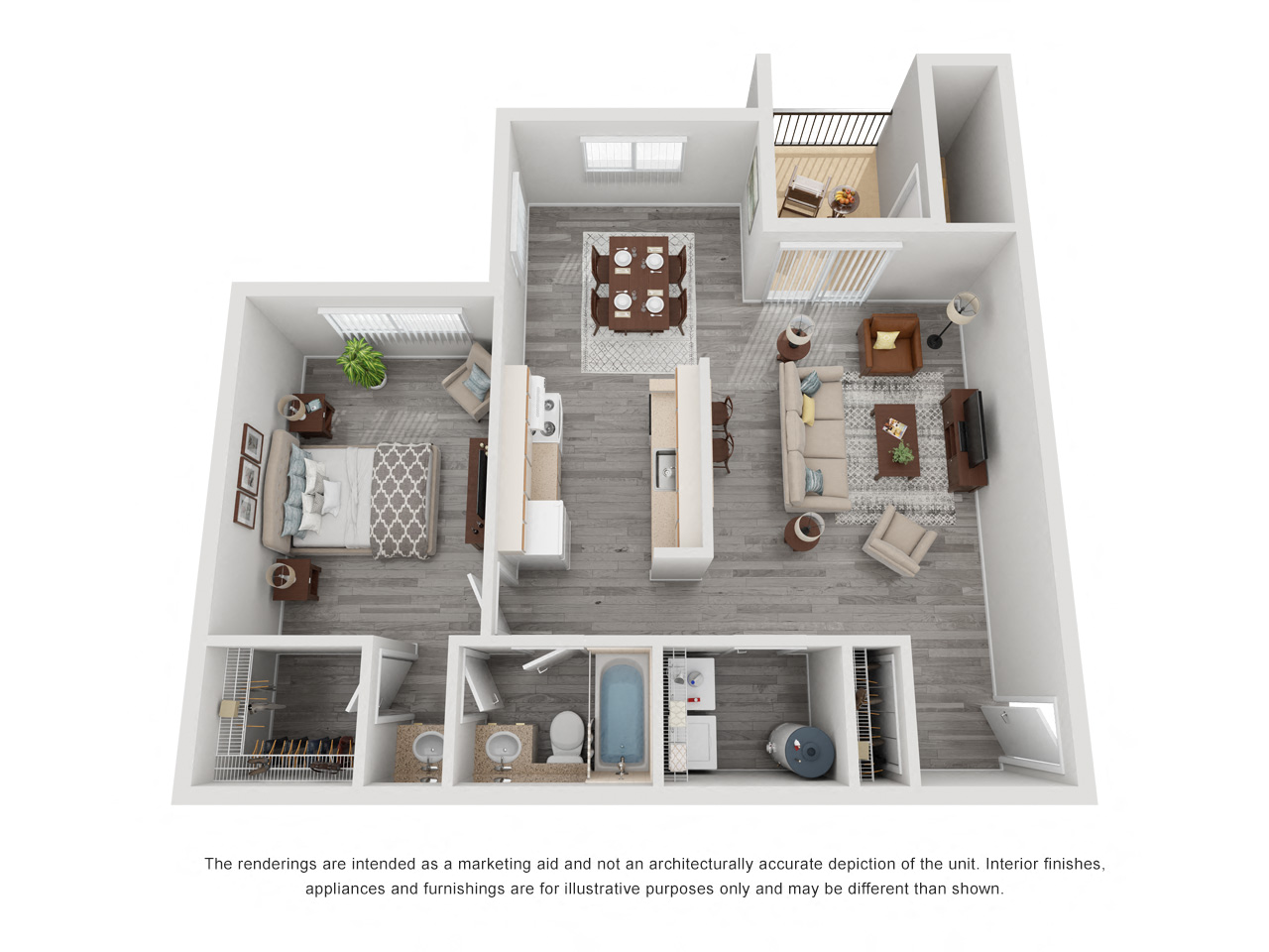 Floor plan for 1 bed, 1 bath, 719 sqft